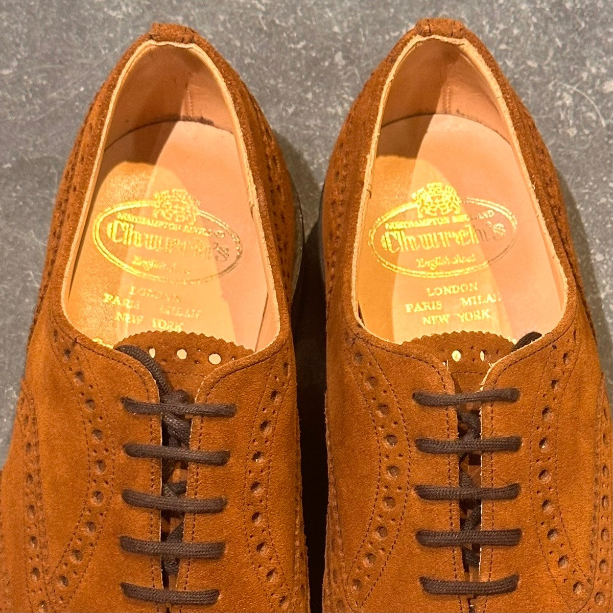 極美品【Church's】チャーチ フェアフィールド 4都市 フルブローグ スエード ブラウン タバコ サイズUK75F 81ラスト