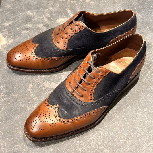 【CARMINA】カルミナ 922 フルブローグ カーフ×スエード コンビ ブラウン×ネイビー サイズUK7.5