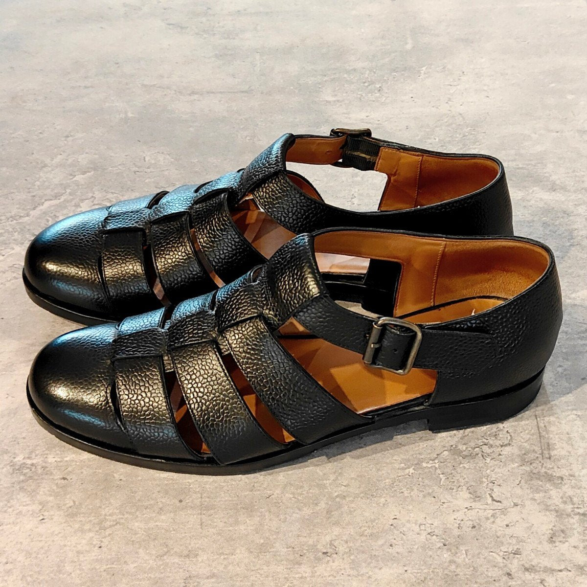 極美品【F.lli Giacometti】フラテッリ ジャコメッティ FG166 グルカサンダル グレインレザー ブラック サイズ40.5 ラスト 参考定価￥100,100-