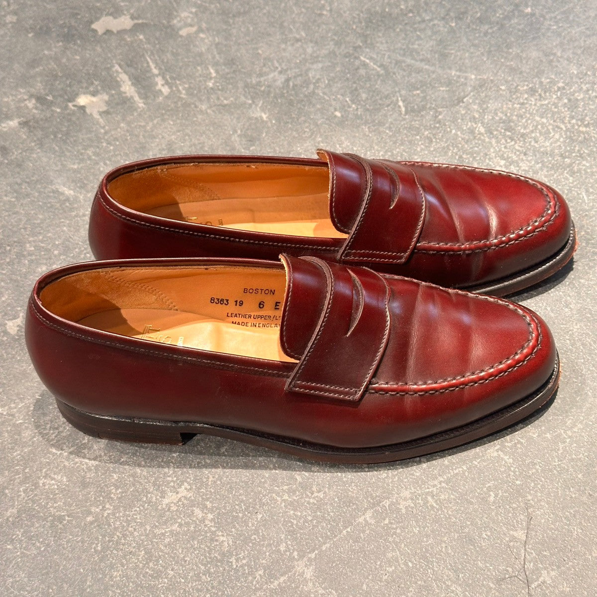 美品【Crockett&Jones】クロケット&ジョーンズ ボストン ローファー ガラスレザー バーガンディ サイズUK6E 314ラスト