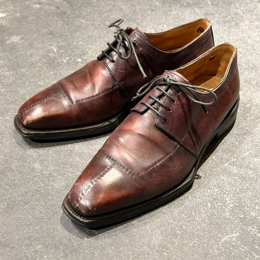 【STEFANO BI】ステファノビ  スクエアトゥ ステッチ カーフ バーガンディ サイズ不明(UK7相当)