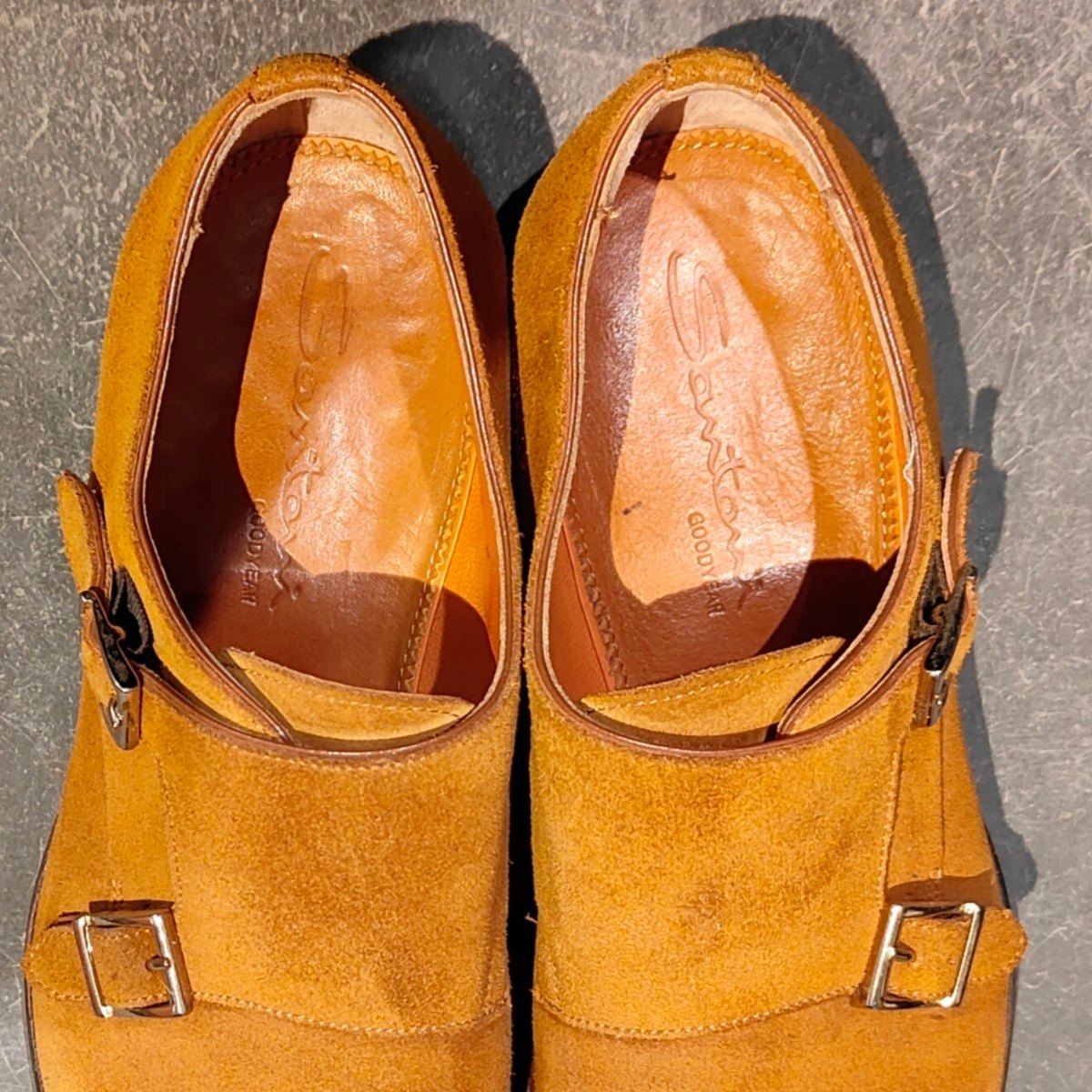 【オンライン限定】使用数回【santoni】サントーニ 14304 ダブルモンク スエード ライトブラウン サイズUK6