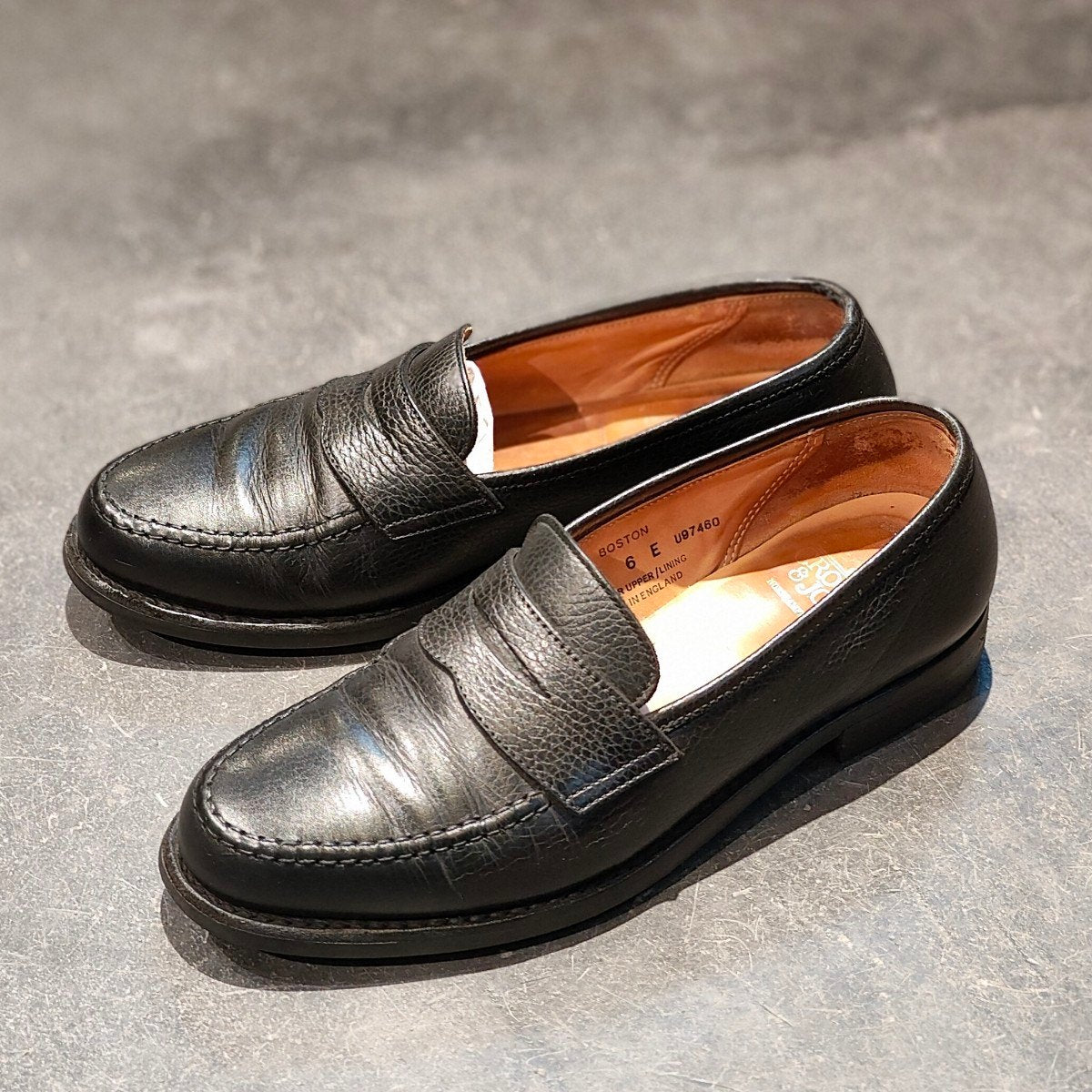 美品 【Crockett&Jones】クロケット&ジョーンズ ボストン ローファー グレインレザー ブラック サイズUK6E 314ラスト