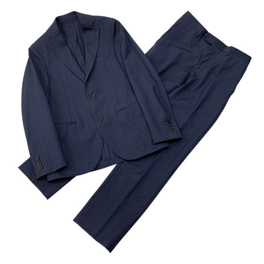 【LARDINI】ラルディーニ スーツ ストライプ柄 ウール グレー系 メンズ ネイビー系 サイズ42REG