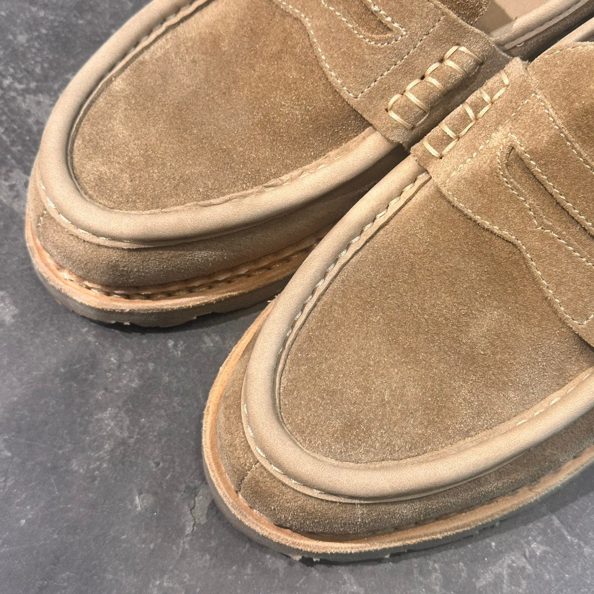 試着程度【PARABOOT】パラブーツ ナント アンラインドローファー スエード ベージュ サイズUK6.5