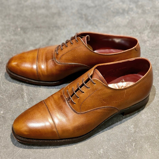【CROCKETT&JONES】クロケット＆ジョーンズ ケント ストレートチップ バーニッシュカーフ ダークブラウン サイズUK7E 341ラスト