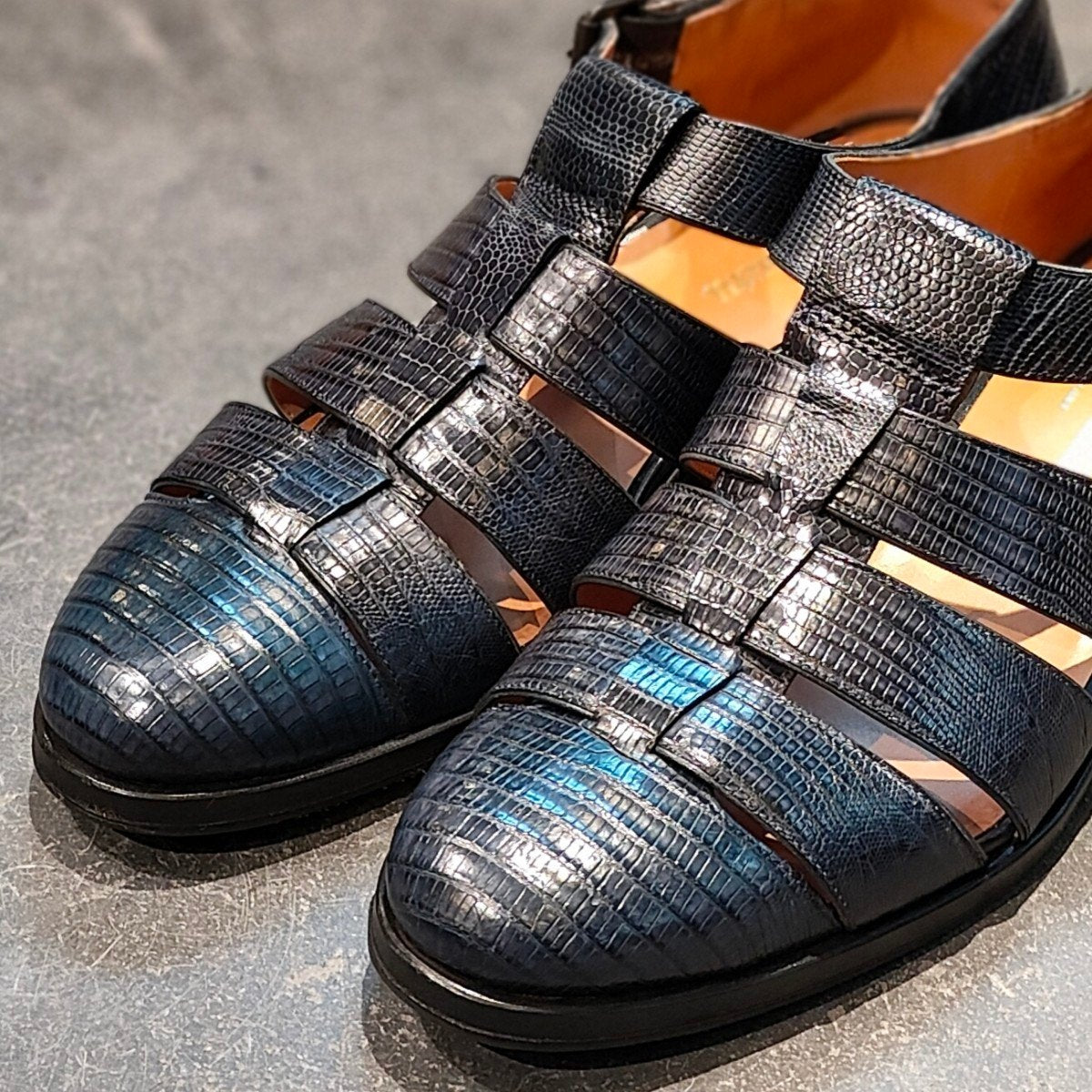 リジェクトサンプル品【F.lli Giacometti】フラテッリ ジャコメッティ グルカサンダル リザード ネイビー サイズ 41
