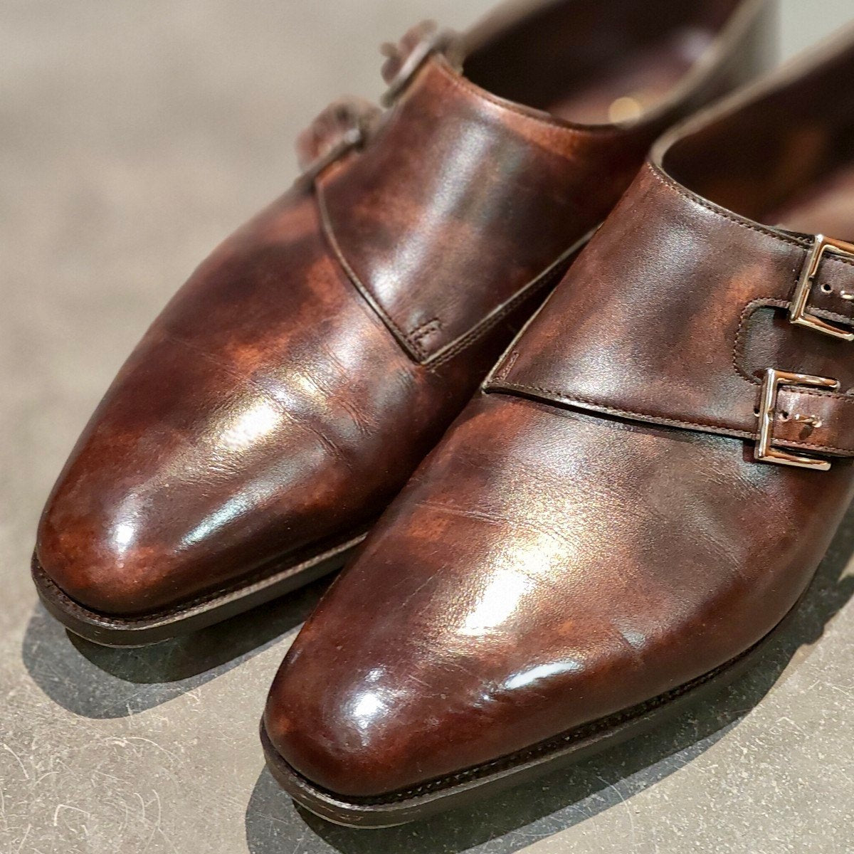 使用数回【JOHN LOBB】ジョンロブ チャペル プレステージライン ダブルモンクミュージアムカーフ ブラウン サイズ UK7.5E 8000ラスト 参考定価￥361,900-