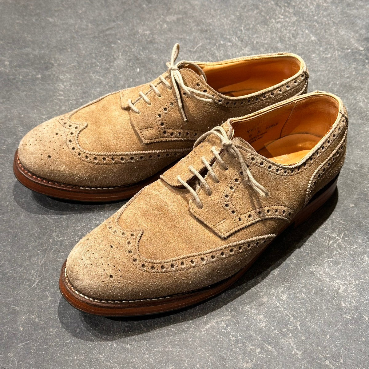 【CROCKETT&JONES】クロケット＆ジョーンズ タイン ウイングチップ スエード ベージュ サイズUK6E 200ラスト