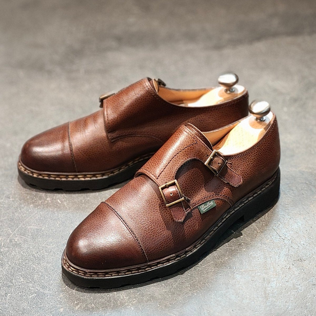 美品 【Paraboot】パラブーツ ウィリアム ダブルモンク グレインレザー ダークブラウン サイズ UK7 参考定価￥101,200-