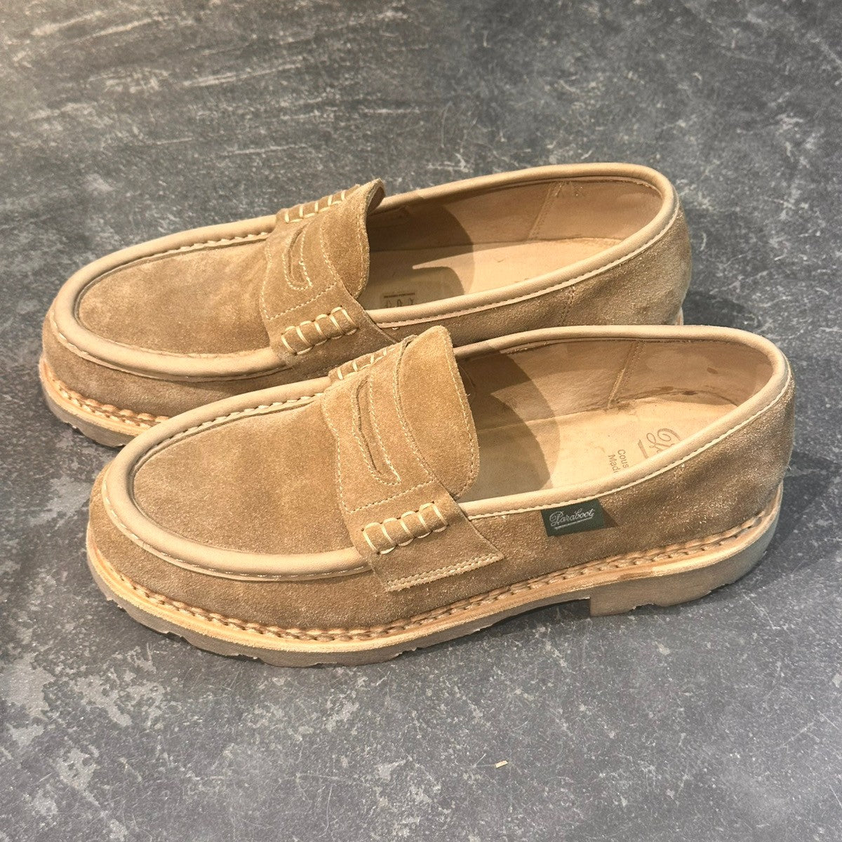 試着程度【PARABOOT】パラブーツ ナント アンラインドローファー スエード ベージュ サイズUK6.5