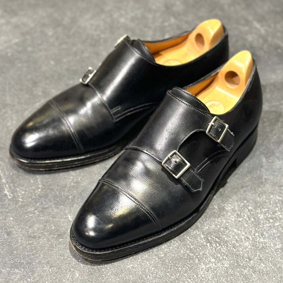 美品【JOHN LOBB】ジョンロブ ウィリアム ダブルモンク ブラック カーフ サイズ8 9795ラスト