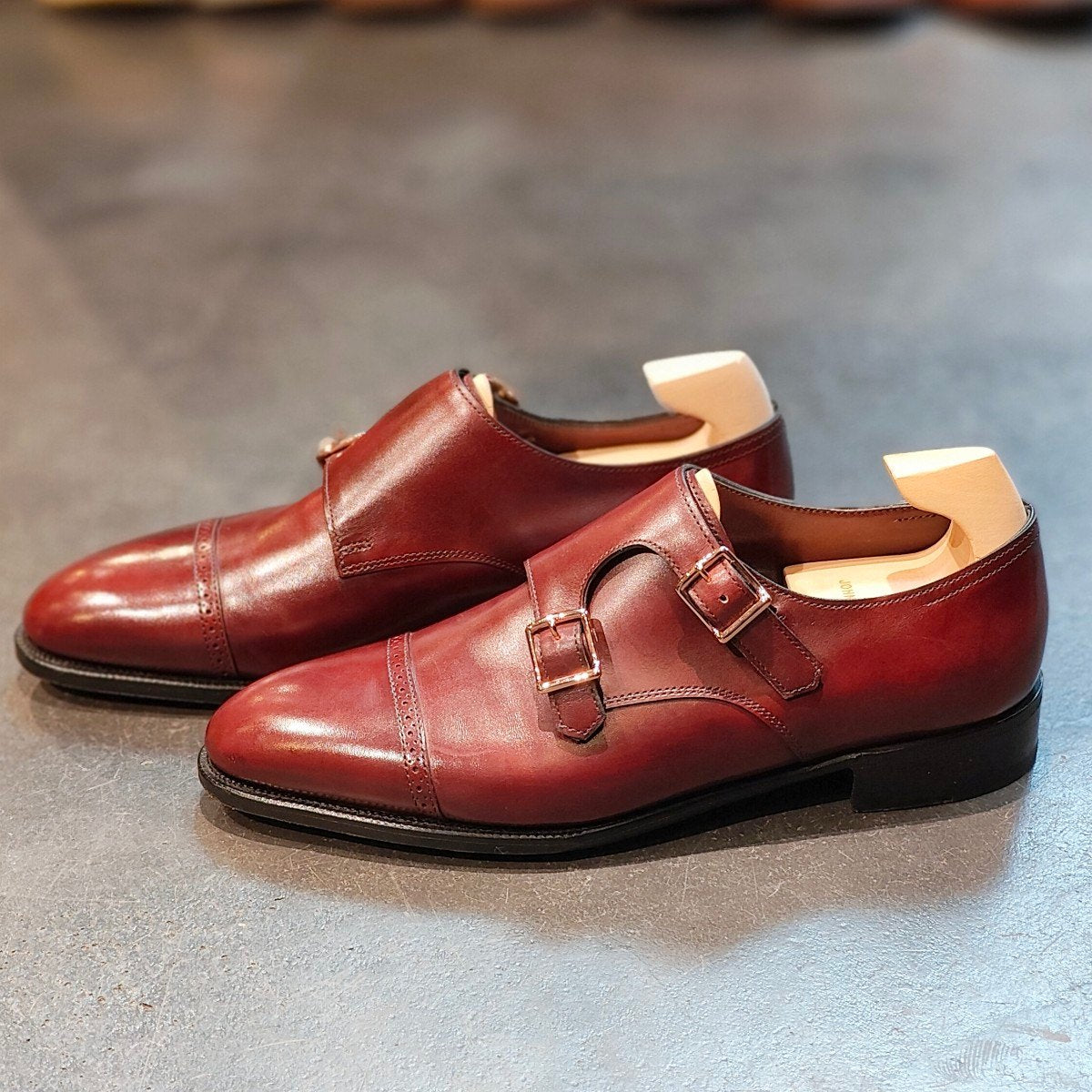 使用数回 パターンオーダー品 【JOHN LOBB】ジョンロブ フィリップ2 ダブルバックル ダブルモンク カーフ バーガンディ サイズ UK5.5E 7000ラスト 定価￥312,400-