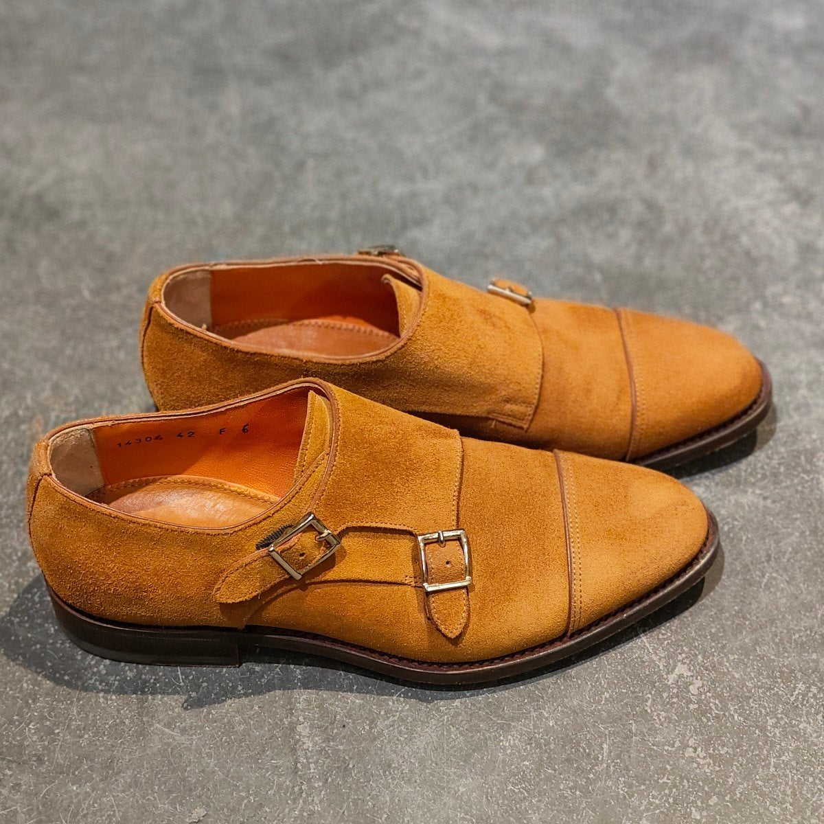 【オンライン限定】使用数回【santoni】サントーニ 14304 ダブルモンク スエード ライトブラウン サイズUK6