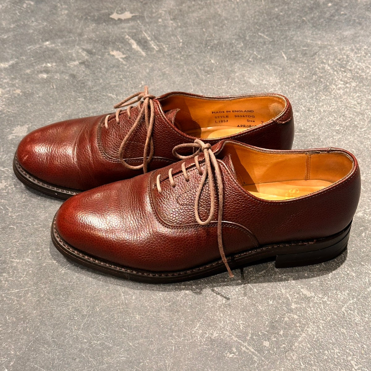 【SANDERS】サンダース 9696TDG プレーントゥ 内羽根 グレインレザー バーガンディ サイズUK7.5