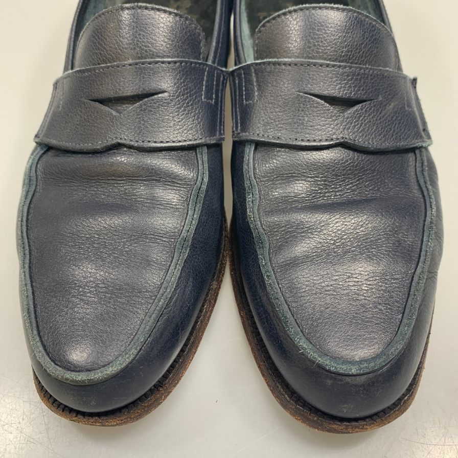 【CROCKETT&JONES】クロケット＆ジョーンズ トレーディングポスト別注 レザーシューズ アンラインド ローファー セルハースト グレインレザー UK6.5E ネイビー SELHURST
