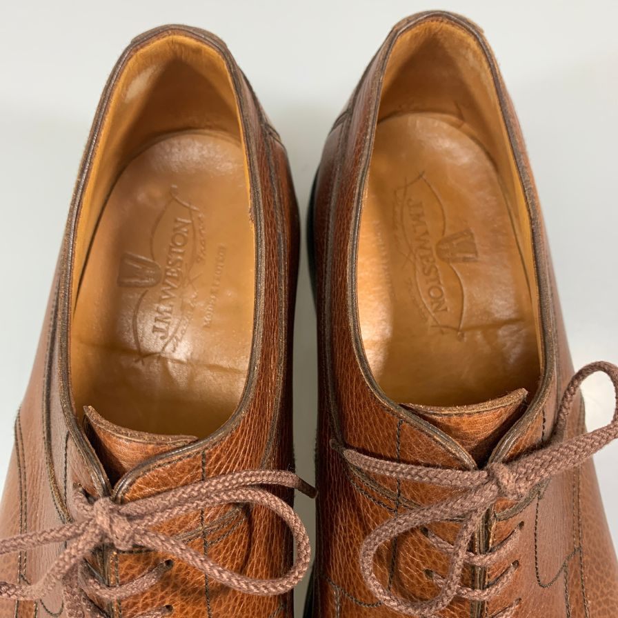 【J.M.Weston】ジェイエムウエストン レザーシューズ 765-22 ストレートチップ 旧ロゴ シボレザー ブラウン メンズ サイズ8.5E