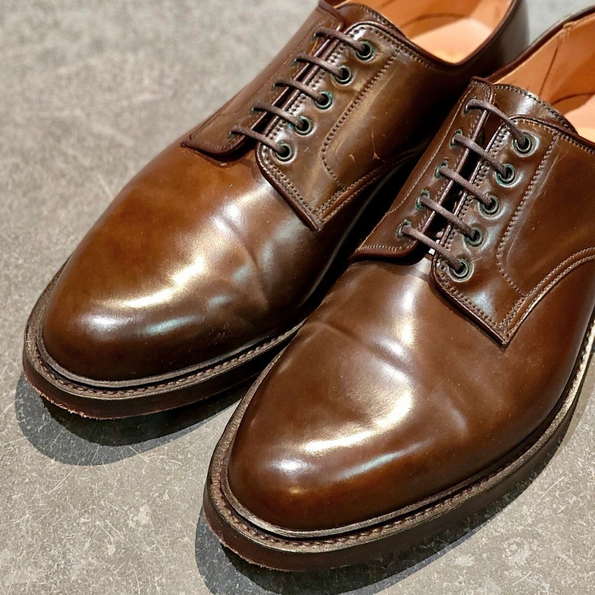 希少 美品【Ralph Lauren】ラルフローレン クロケット&ジョーンズ製  プレーントゥ コードバン  ダークブラウン サイズUK9E