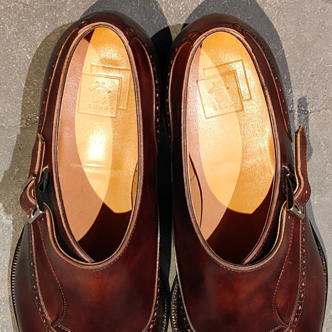 使用数回【SANYO YAMACHO】三陽山長 帯之介 パターンメイドカスタマイズ シングルモンク ミュージアムカーフ ブラウン サイズ25.5相当