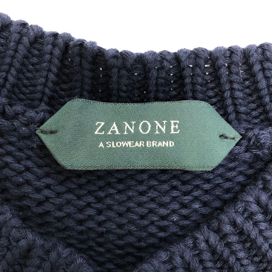 【Zanone】ザ ノーネ クルーネック コットン ニット セーター メンズ ブラック サイズ46