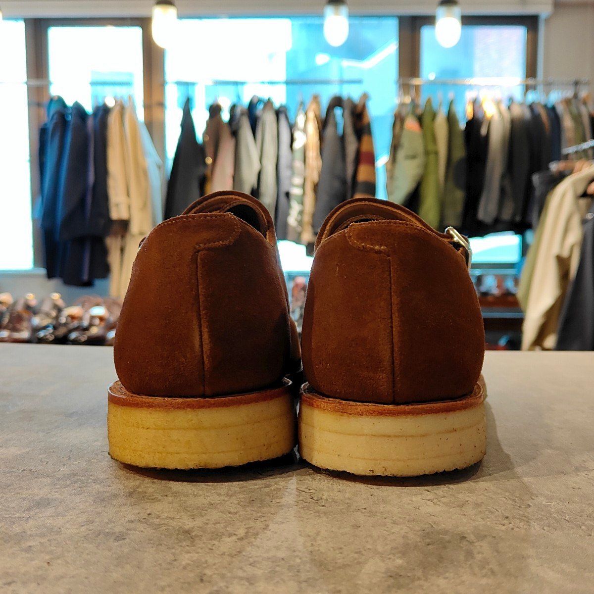希少 使用数回【CROCKETT&JONES】クロケット＆ジョーンズ フロア3 ダブルモンク アンラインド  スナッフスエード ブラウン サイズUK8.5E  377ラスト