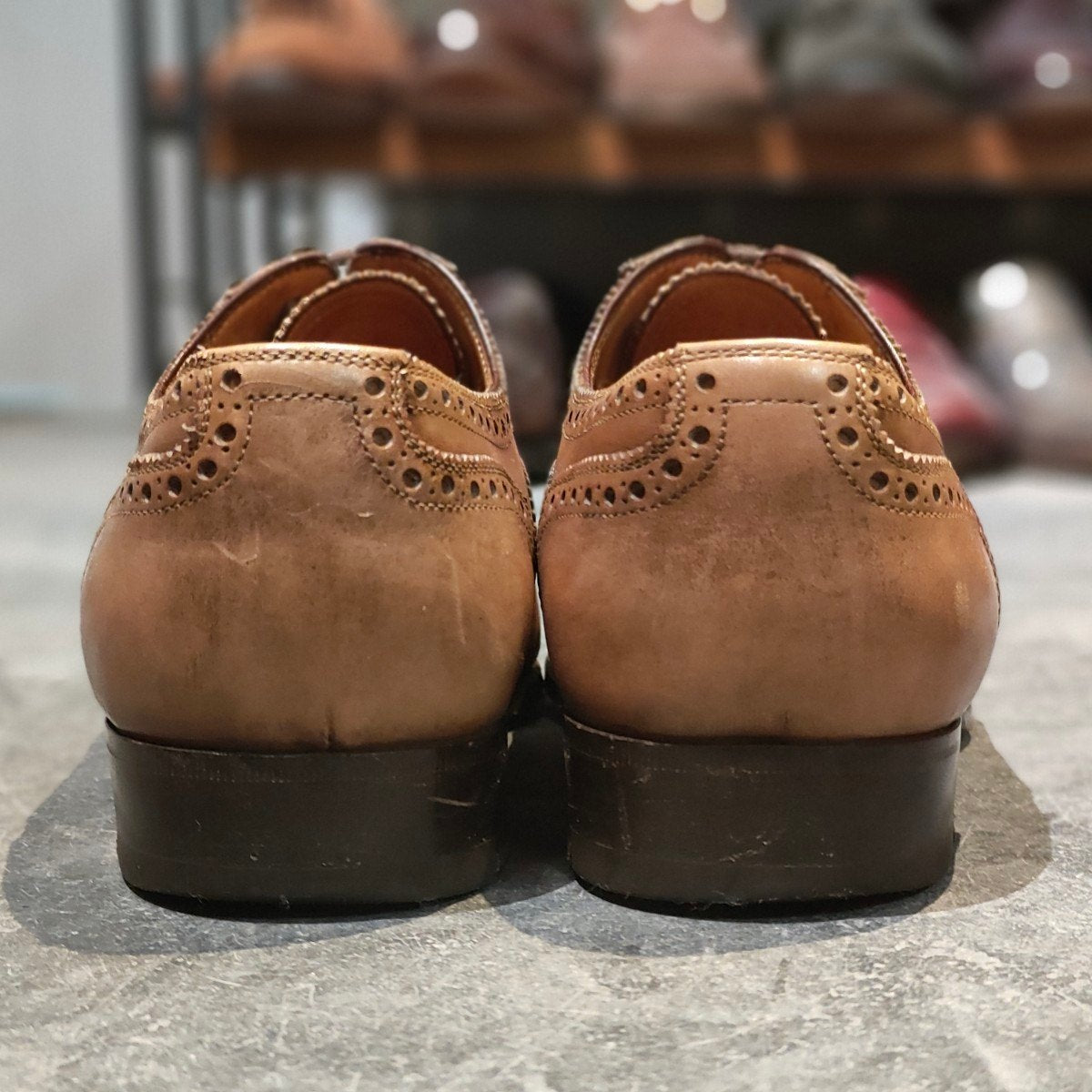 美品【Enzo Bonafe】エンツォボナフェ セミブローグ カーフ ライトブラウン サイズUK6