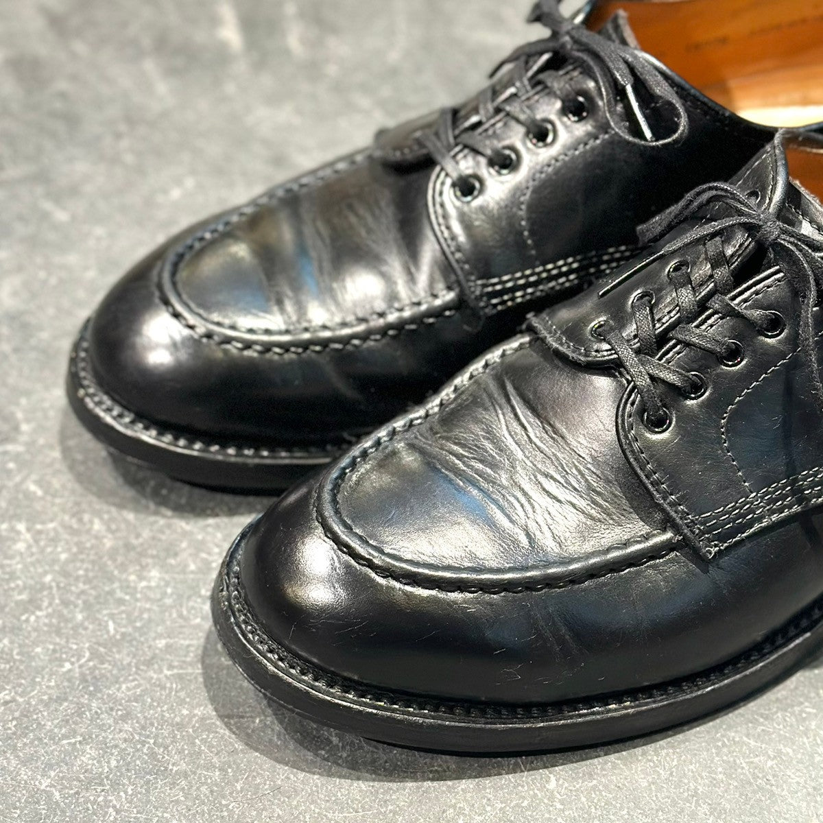 美品【WHEELROBE】ウィールローブ 15078 HEAVY STITCHING MOC TOE クロムエクセル カーフ ブラック サイズ8D 1228ラスト