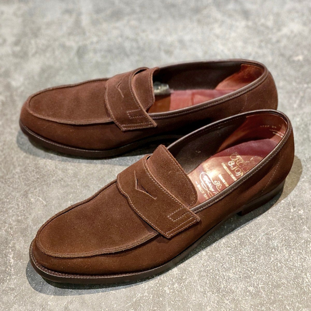 美品【CROCKETT&JONES】クロケット&ジョーンズ トレーディングポスト別注 SELSEY アンラインドローファー ダークブラウン サイズUK7E