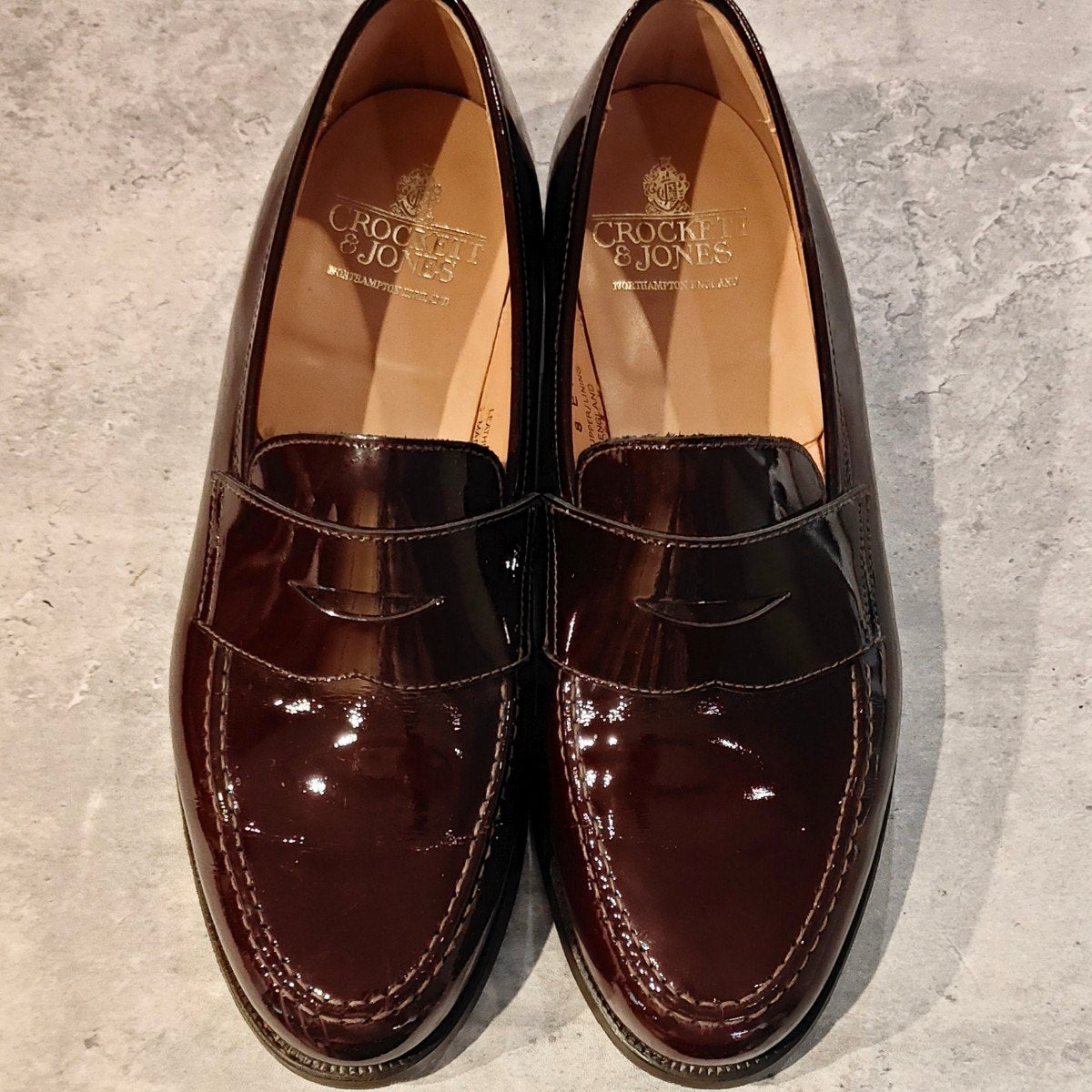 使用数回極美品【CROCKETT&JONES】クロケット＆ジョーンズ ボストン2 SUBS コインローファー パテントレザー バーガンディ サイズUK8E 376ラスト