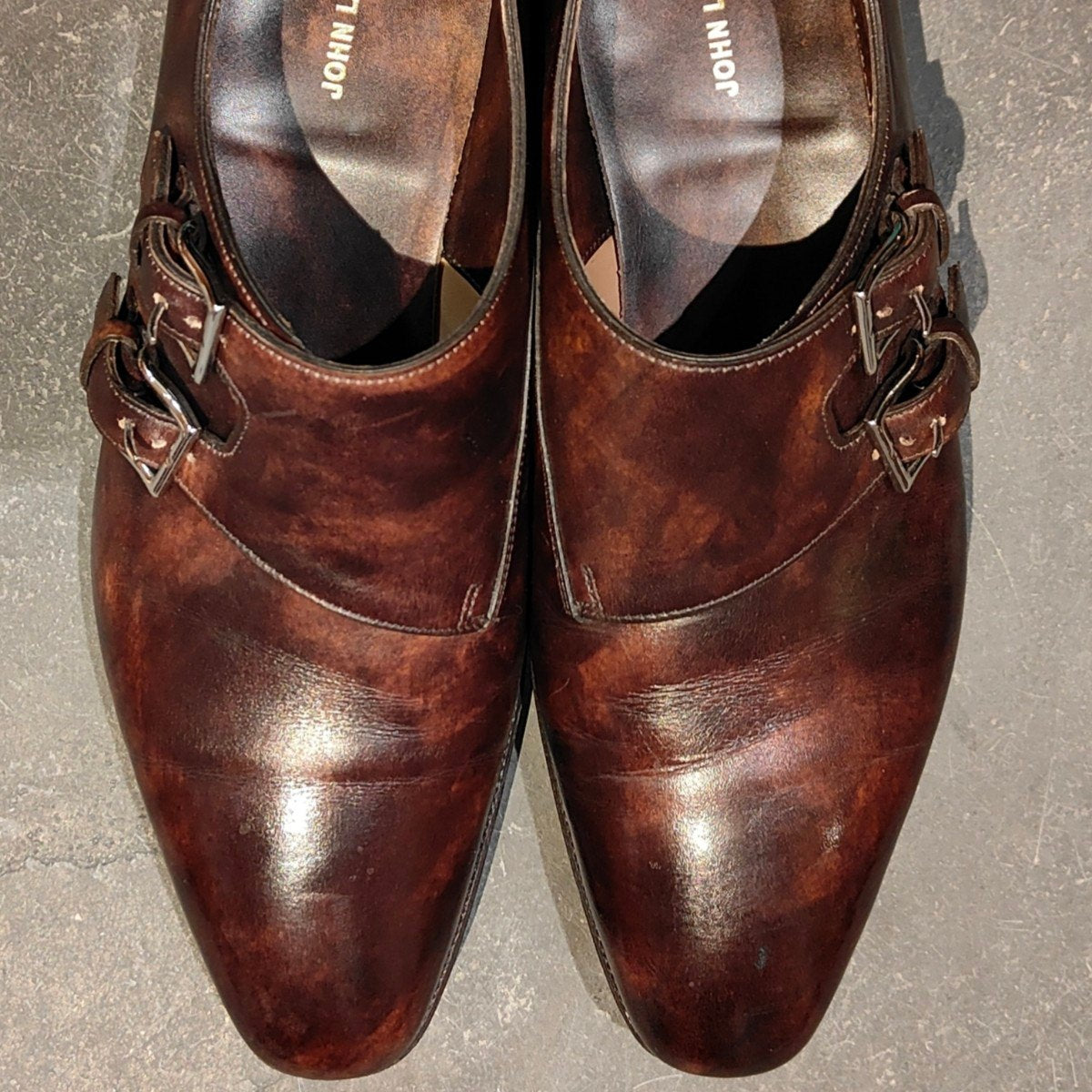 使用数回【JOHN LOBB】ジョンロブ チャペル プレステージライン ダブルモンクミュージアムカーフ ブラウン サイズ UK7.5E 8000ラスト 参考定価￥361,900-