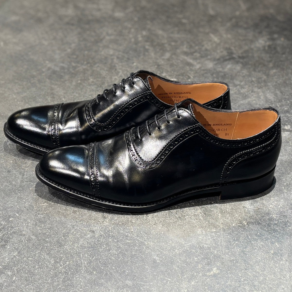 【JOSEPH CHEANEY】ジョセフチーニー レザーシューズ フェンチャーチ クォーターブローグ カーフ ブラック サイズUK8.5F