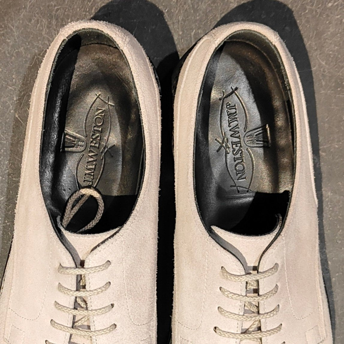 使用数回 【J.M.WESTON】ジェイエムウエストン ユージーンゴルフ Uチップ スエード アイボリー サイズ UK8.5 1Gラスト