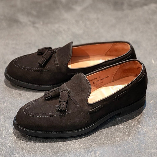 試着程度【CROCKETT&JONES】クロケット&ジョーンズ キャベンディッシュ3 タッセルローファー スエード ブラック サイズUK5E 375ラスト 参考定価￥126,500-