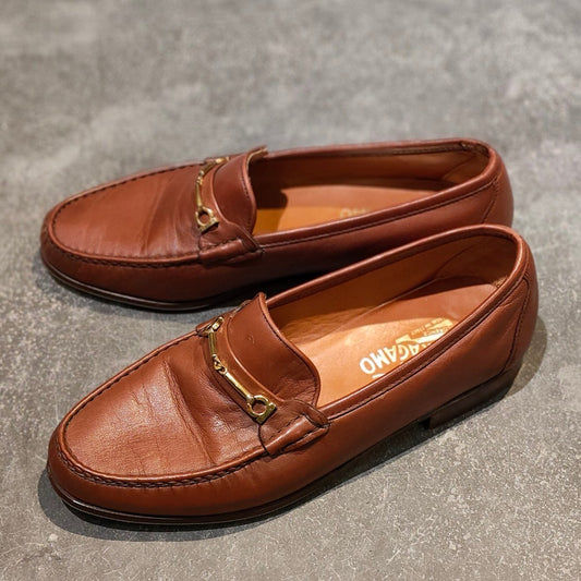 美品【Salvatore Ferragamo】サルバトーレ フェラガモ ビットローファー カーフ ブラウン サイズUK7.5EE