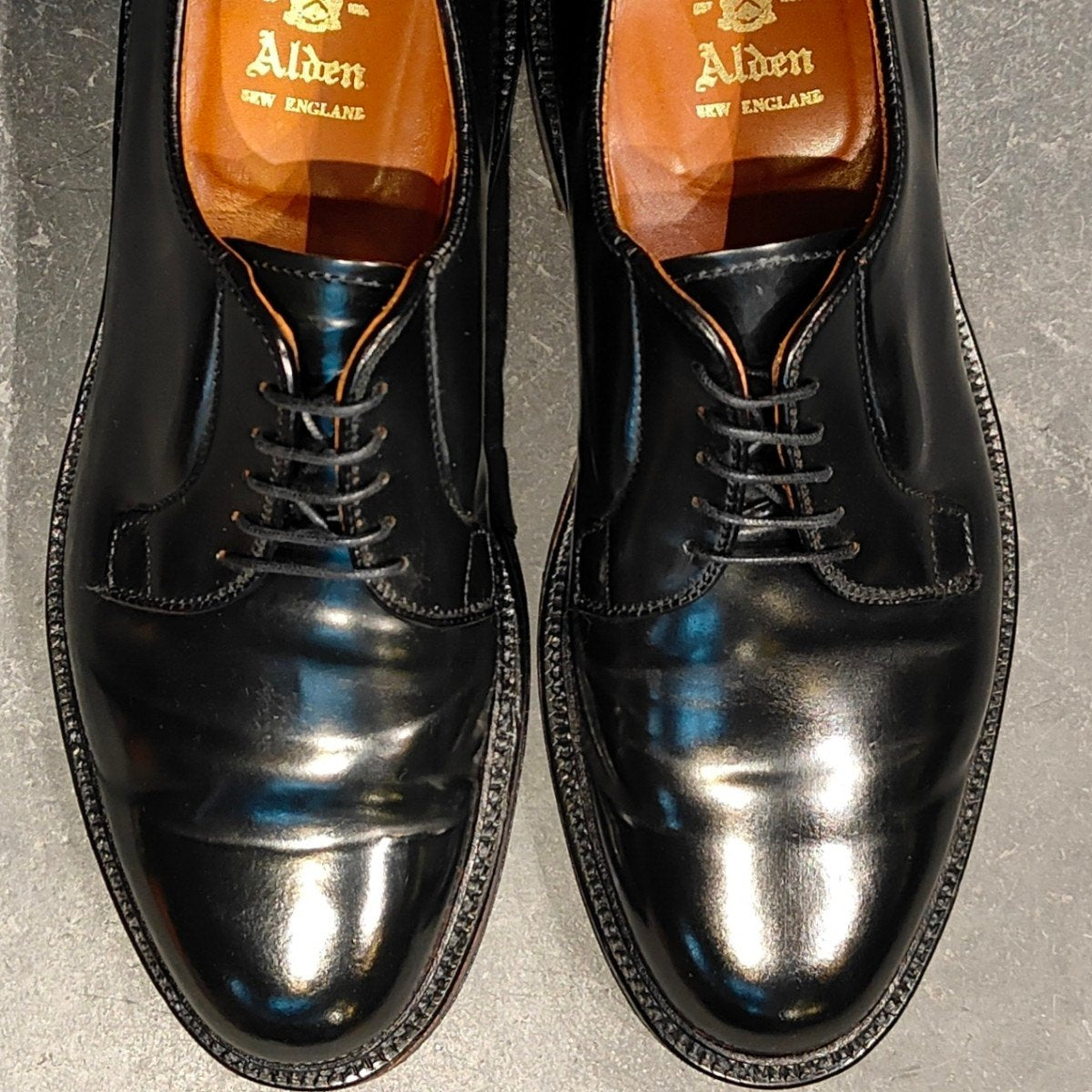 使用数回【ALDEN】オールデン 9901 プレーントゥ コードバン ブラック サイズ US7E バリーラスト 参考定価￥220,000-