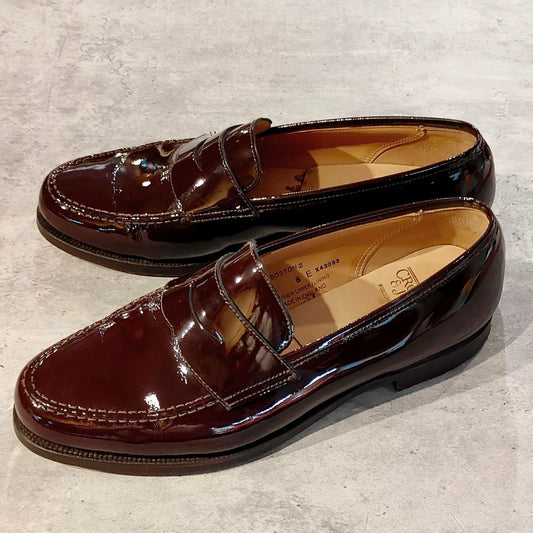 使用数回極美品【CROCKETT&JONES】クロケット＆ジョーンズ ボストン2 SUBS コインローファー パテントレザー バーガンディ サイズUK8E 376ラスト
