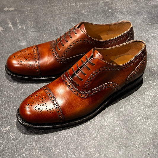 未使用品【Salvatore Ferragamo】サルヴァトーレ フェラガモ 3190 セミブローグ カーフ ブラウン サイズUK8.5D