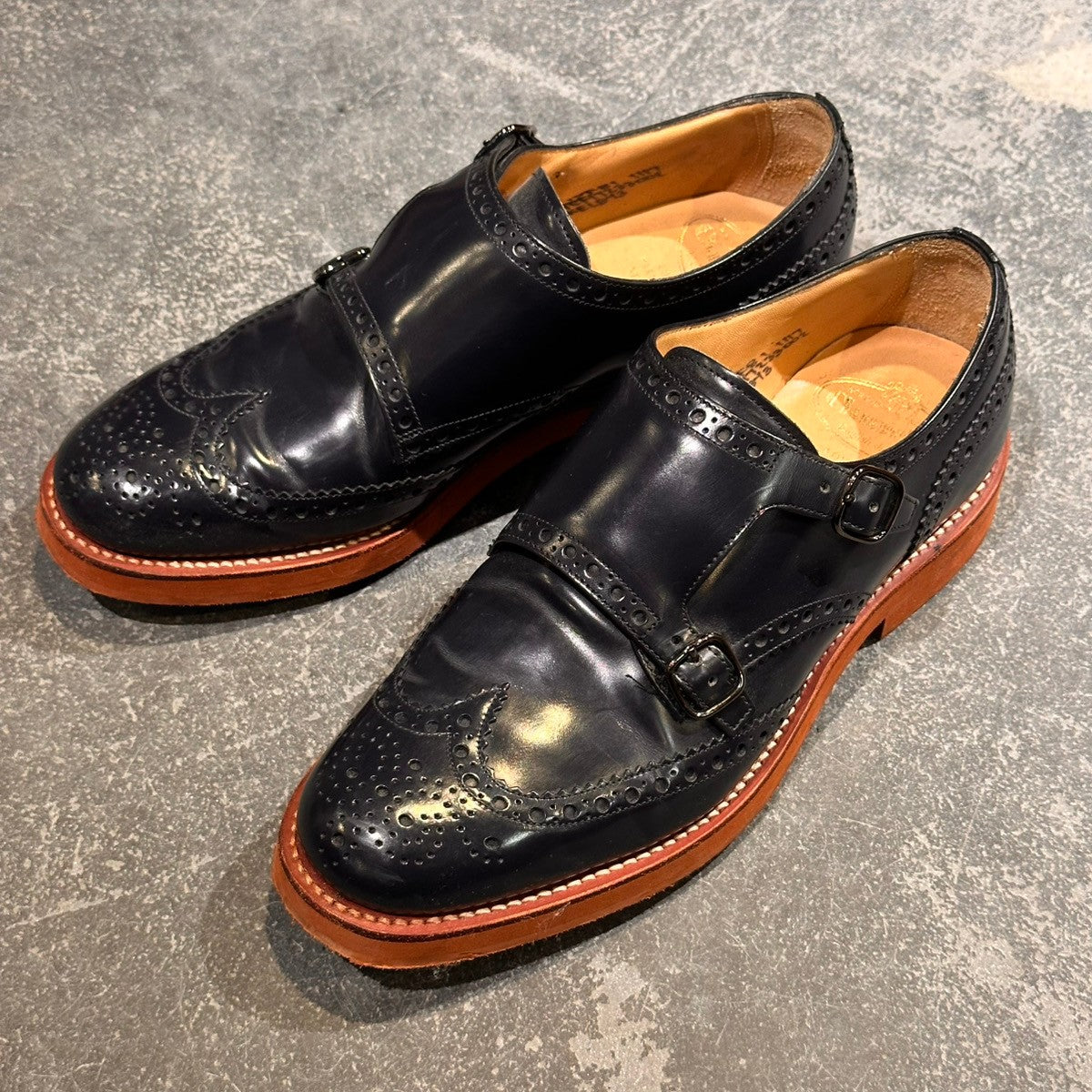 【Church's】チャーチ ケルビー3 5都市 ダブルモンク ポリッシュバインダーカーフ ネイビー サイズUK70F 81ラスト