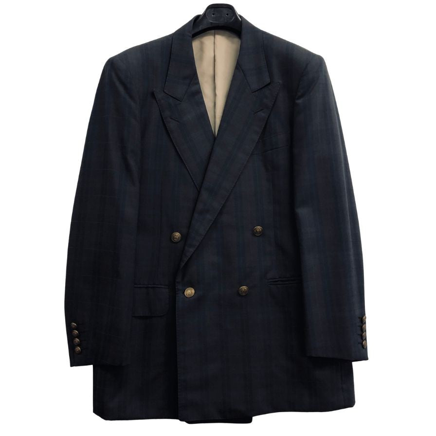 【Burberry】バーバリー ジャケット 90S 旧タグ ダブルブレスト ロゴ金ボタン ブラウン チェック メンズ サイズ175