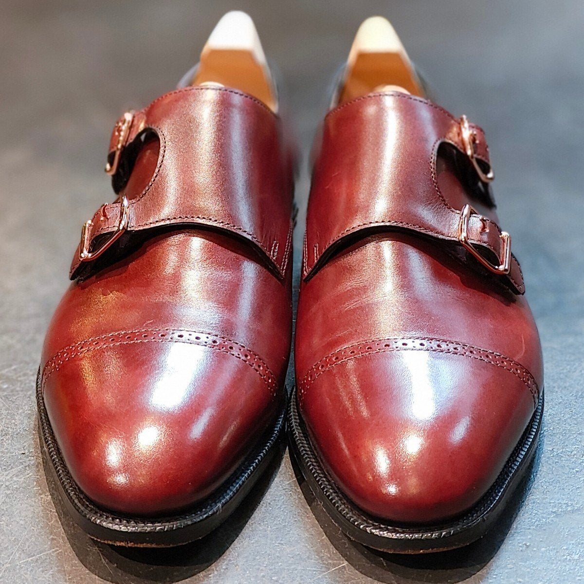 使用数回 パターンオーダー品 【JOHN LOBB】ジョンロブ フィリップ2 ダブルバックル ダブルモンク カーフ バーガンディ サイズ UK5.5E 7000ラスト 定価￥312,400-