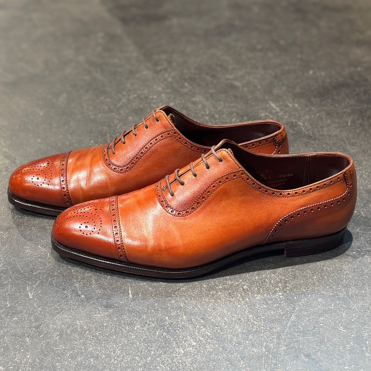 【Crockett&Jones】クロケット&ジョーンズ レザーシューズ アルビオン セミブローグ カーフ ブラウン サイズUK7.5E