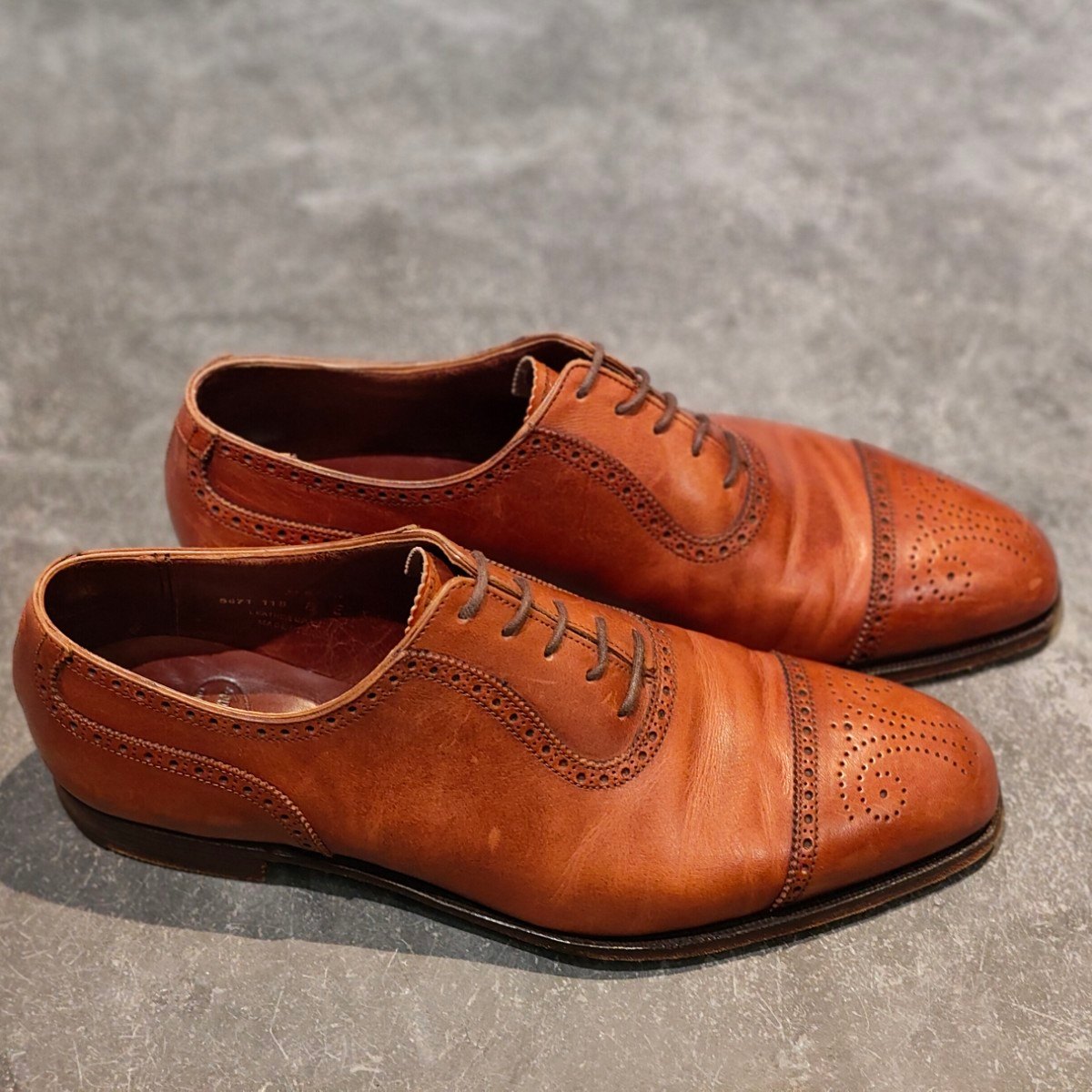 【CROCKETT&JONES】クロケット＆ジョーンズ アルビオン セミブローグ バーニッシュカーフ ブラウン サイズUK8E