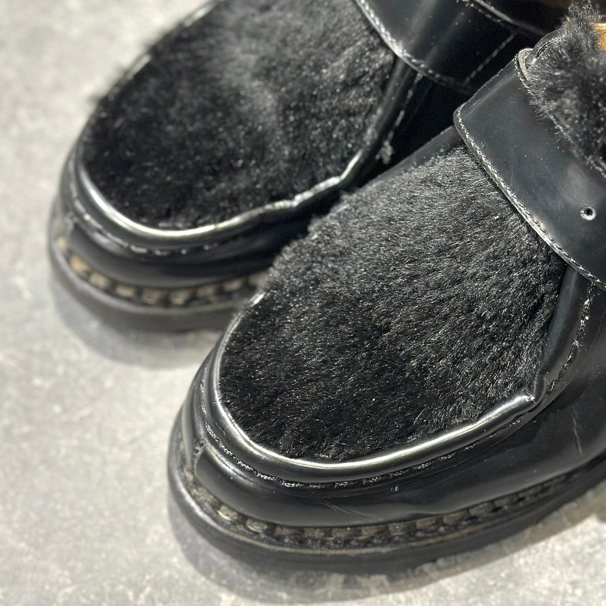 【Paraboot】パラブーツ ミカエルブリッド チロリアン シングルモンク ラビットファー ガラスレザー ブラック レディース サイズUK3.5