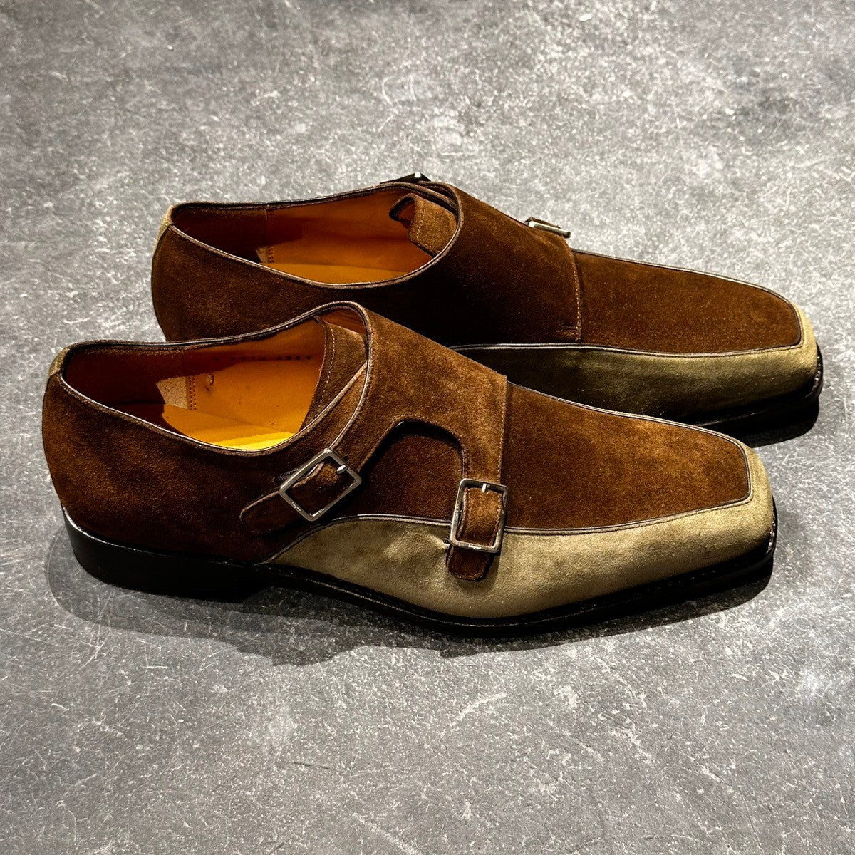 未使用品【Salvatore Ferragamo】サルヴァトーレ フェラガモ 3315 ダブルモンク  スエード ブラウングリーンコンビ サイズUK8.5E