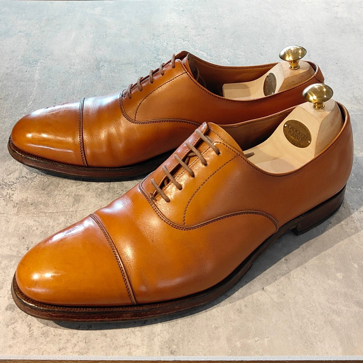 美品【CROCKETT&JONES】クロケット&ジョーンズ ドーセット2 SUBS ストレートチップ バーニッシュカーフ ブラウン サイズUK8.5E  377ラスト