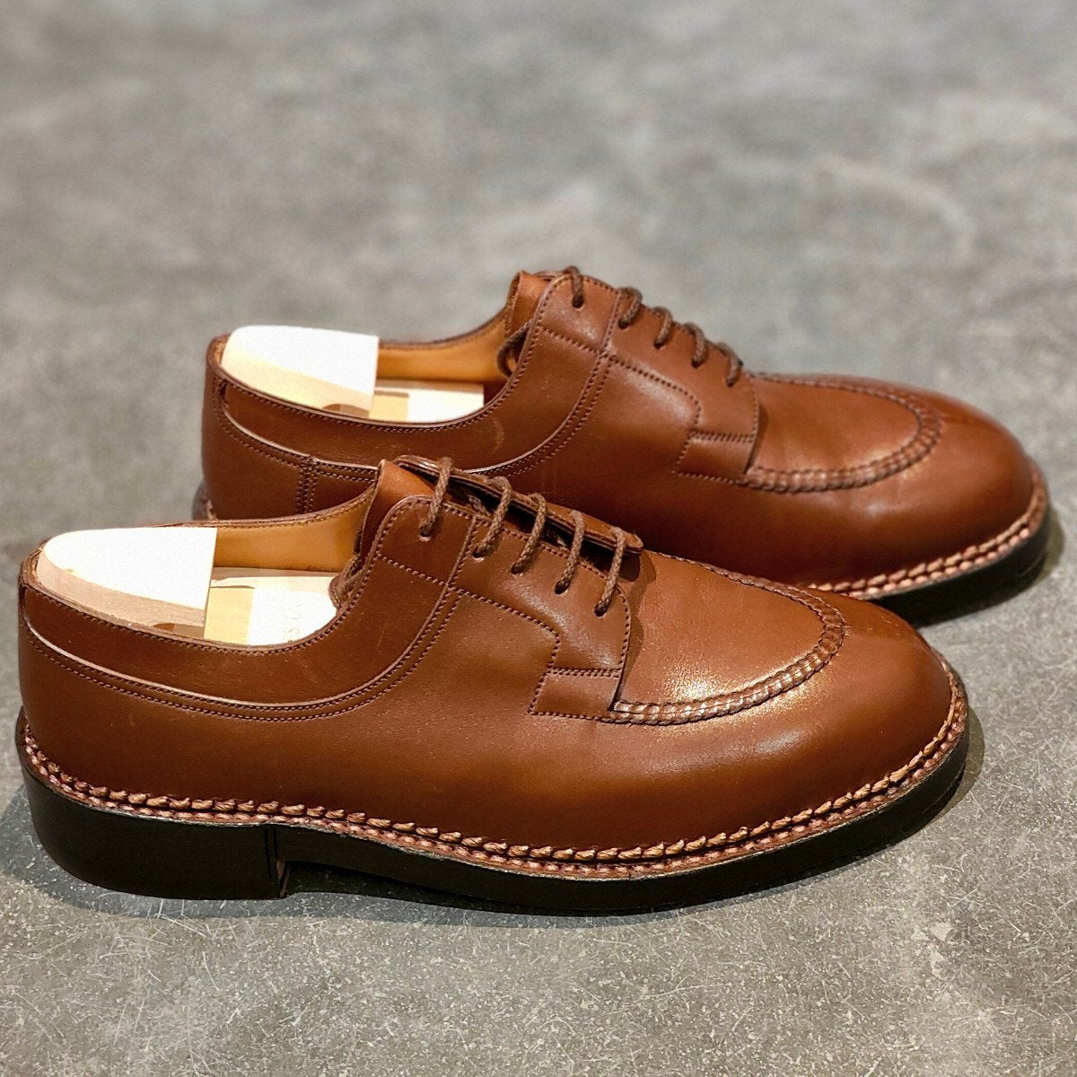 使用数回【J.M.WESTON】ジェイエムウエストン 677 ハントダービー Uチップ ロシアンカーフ タンブラウン サイズ UK7.5D 32ラスト 参考定価¥495,000-