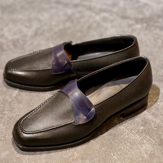 新品未使用【ORIENTAL】オリエンタル 8500 バタフライローファー グレインレザーカーフコンビ ブラックブルー サイズ US7.5