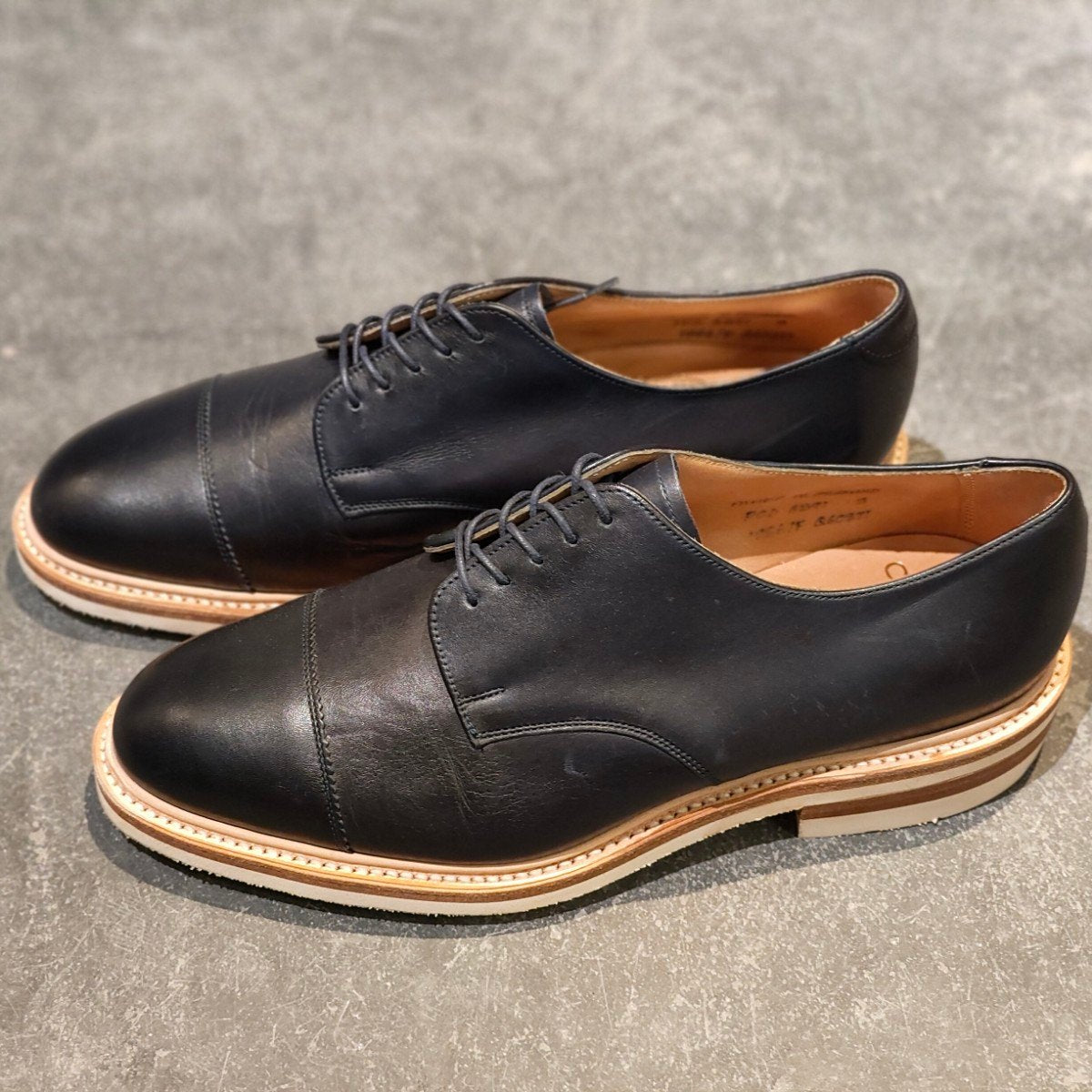 美品【JOSEPH CHEANEY】ジョセフチーニー HARTWELL ナノユニバース別注 キャップトウダービー カーフ ネイビー サイズUK8F