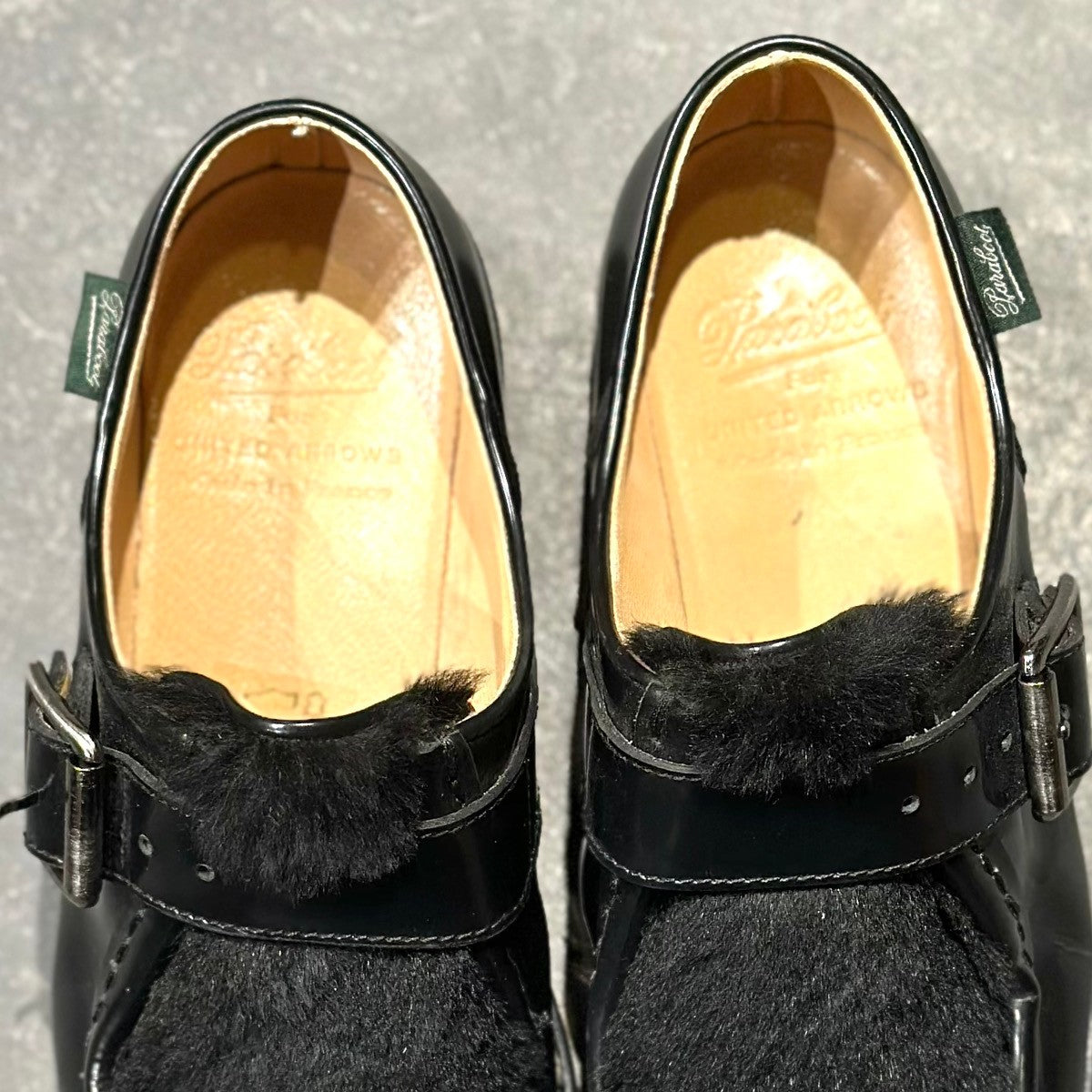 【Paraboot】パラブーツ ミカエルブリッド チロリアン シングルモンク ラビットファー ガラスレザー ブラック レディース サイズUK3.5