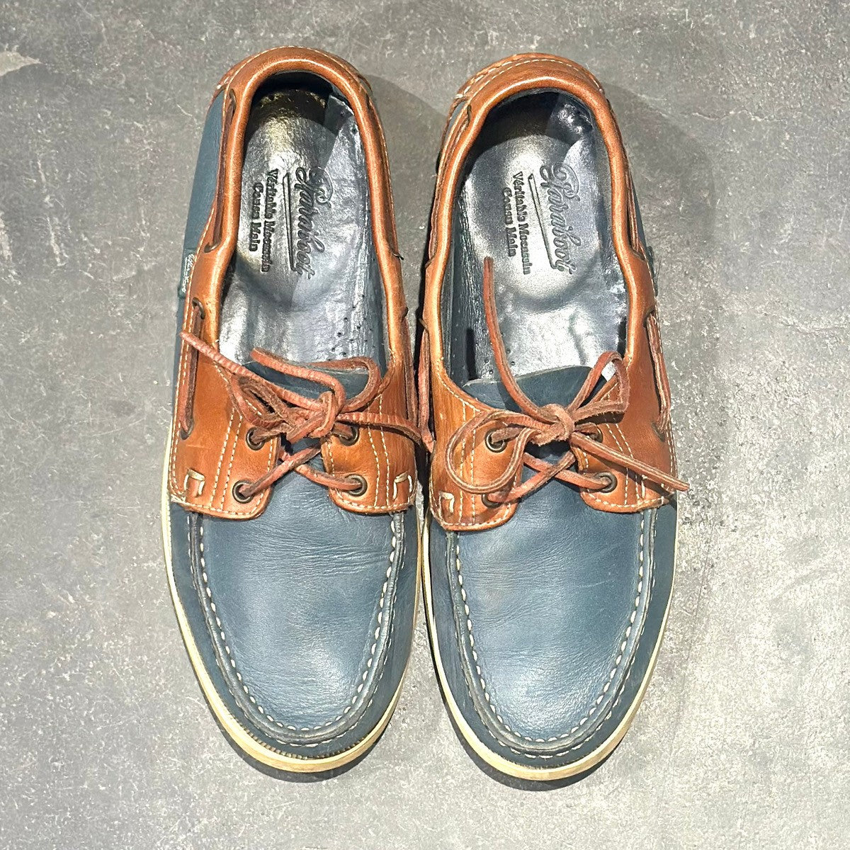 【PARABOOT】パラブーツ 1211 レザーデッキシューズ バース カーフ ブルーブラウンコンビ  メンズ UK8